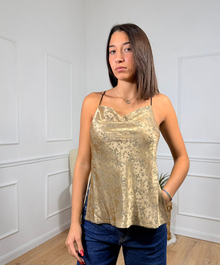 Top satinato con spalline sottili e scollo morbido Love Merci Beige