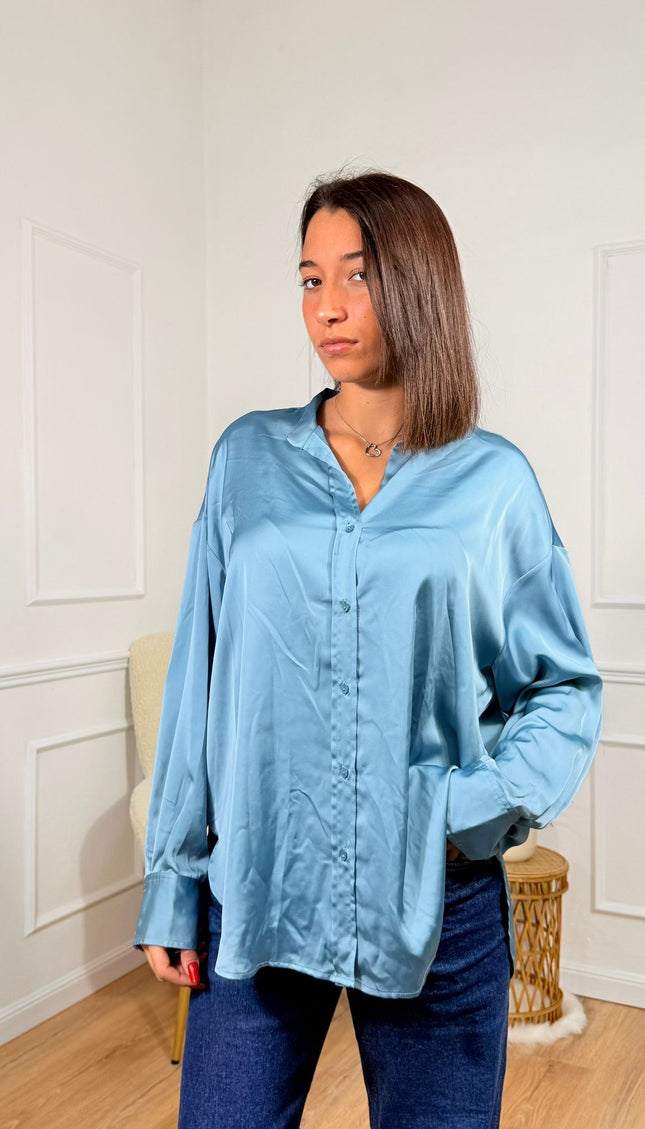 Camicia satinata a maniche lunghe con chiusura frontale Merci Celeste