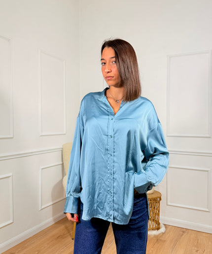 Camicia satinata a maniche lunghe con chiusura frontale Merci Celeste