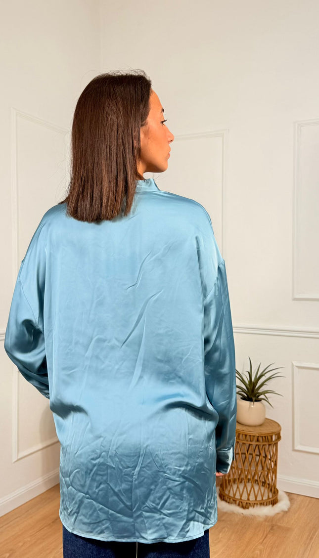 Camicia satinata a maniche lunghe con chiusura frontale Merci Celeste