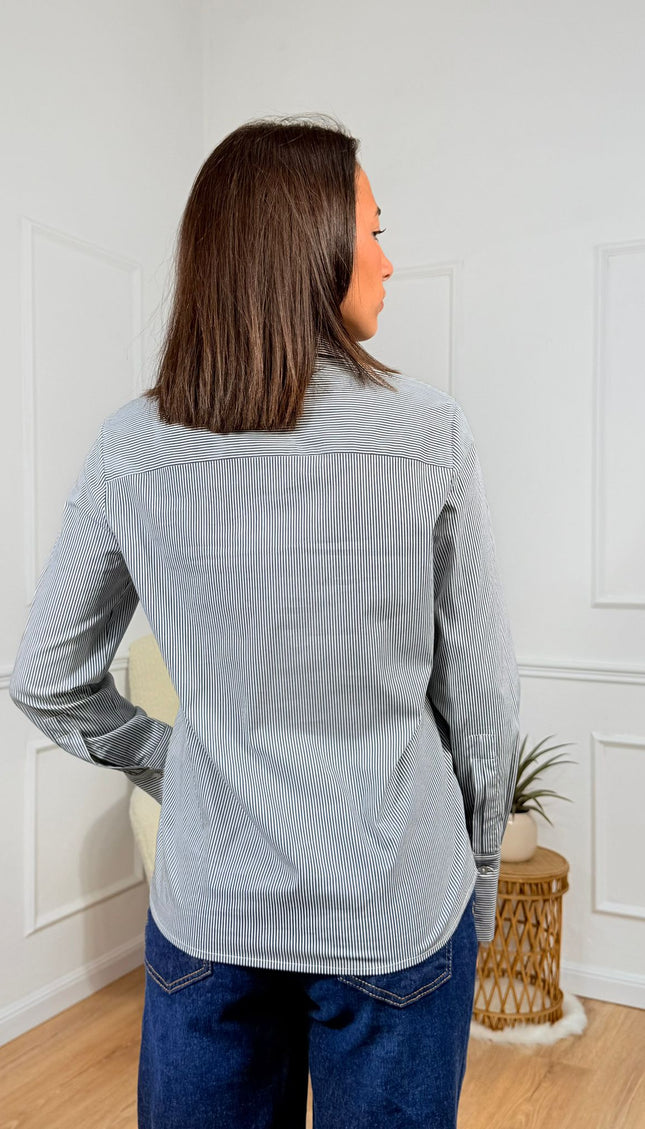 Camicia a righe con maniche lunghe e colletto classico Merci Grigio