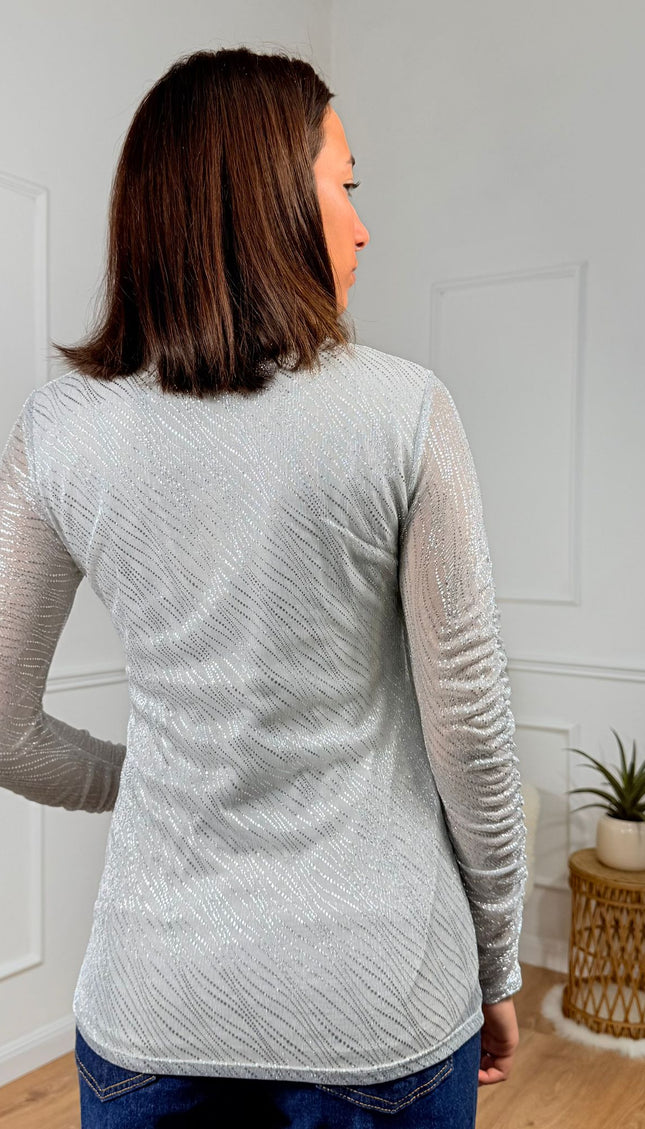 Top a maniche lunghe con texture leggera e scollo alto  Merci Argento