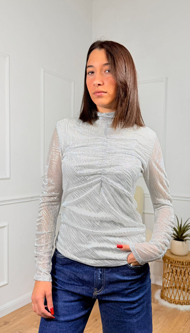 Top a maniche lunghe con texture leggera e scollo alto  Merci Argento