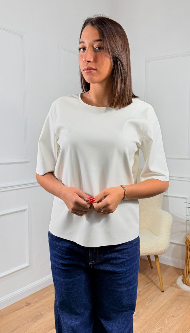 Blusa Minimal a Maniche Corte in ecopelle Jijil