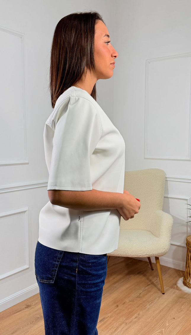 Blusa Minimal a Maniche Corte in ecopelle Jijil