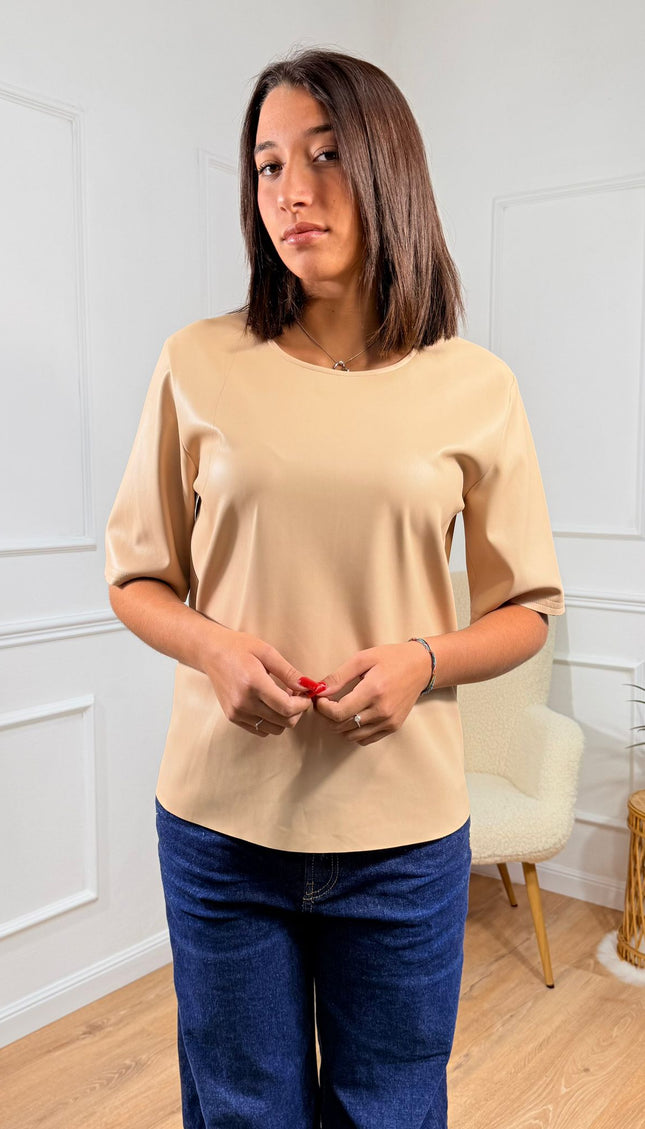 Blusa Minimal a Maniche Corte in ecopelle Jijil