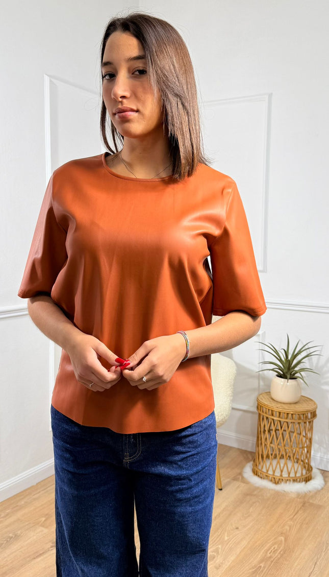 Blusa Minimal a Maniche Corte in ecopelle Jijil