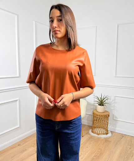Blusa Minimal a Maniche Corte in ecopelle Jijil