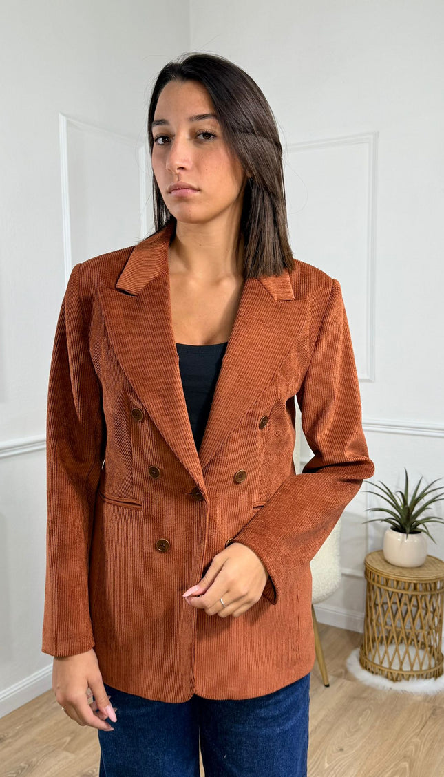 Blazer Doppiopetto in Velluto a Coste Blukey Ruggine