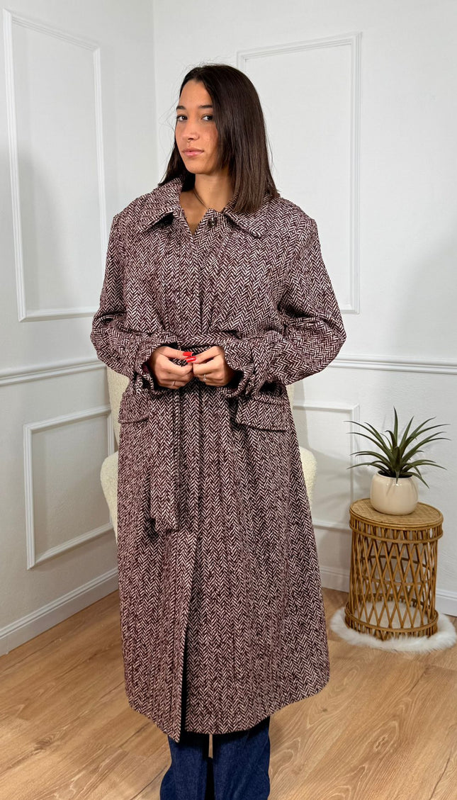 Cappotto Testurizzato con Cintura Jijil