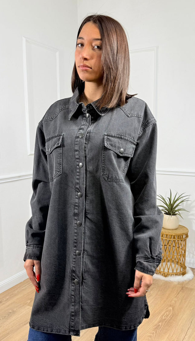 Cappotto Camicia Oversize in Denim Jijil Nero