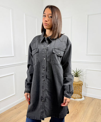 Cappotto Camicia Oversize in Denim Jijil Nero
