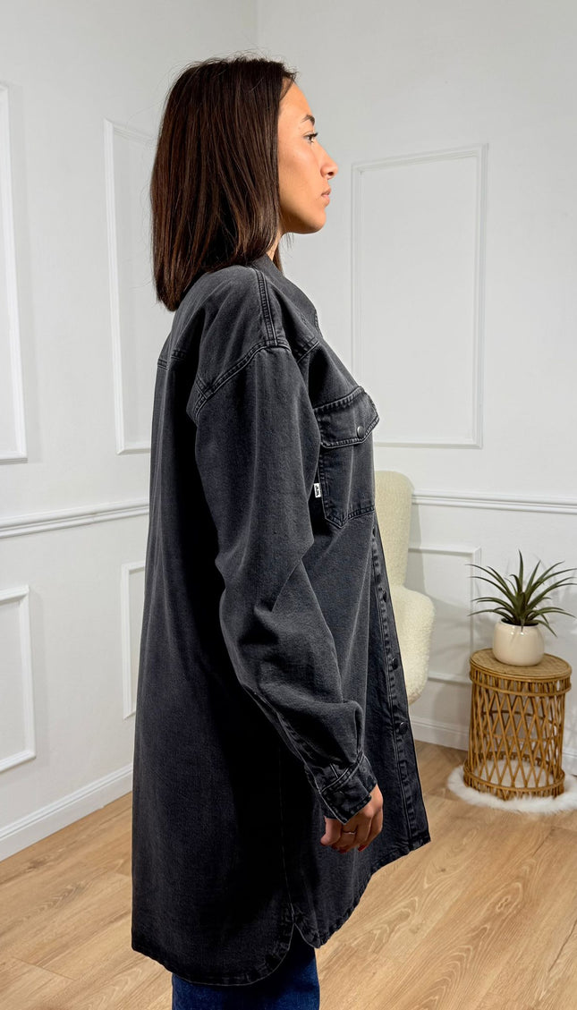 Cappotto Camicia Oversize in Denim Jijil Nero