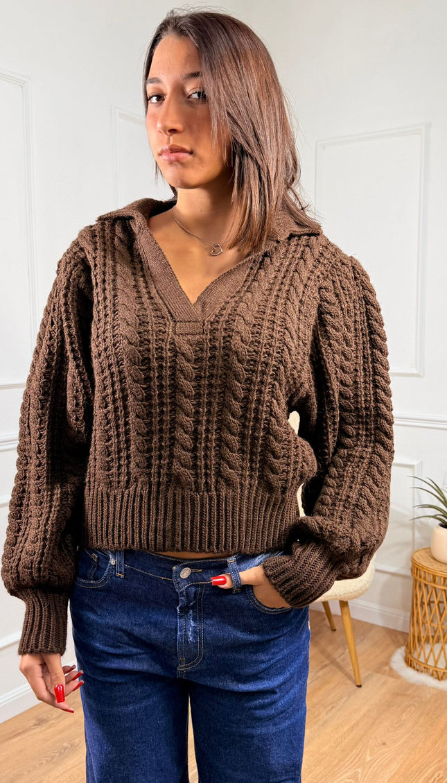 Maglia a Treccia con Colletto Jijil