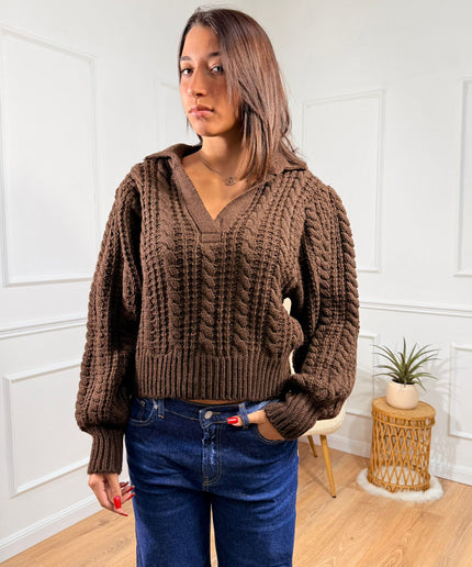 Maglia a Treccia con Colletto Jijil