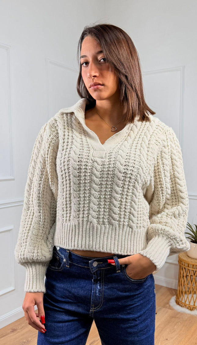 Maglia a Treccia con Colletto Jijil