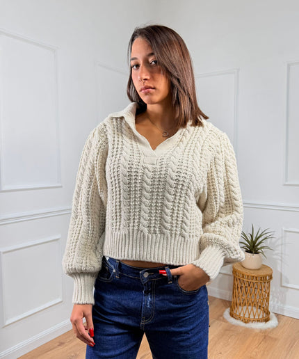 Maglia a Treccia con Colletto Jijil