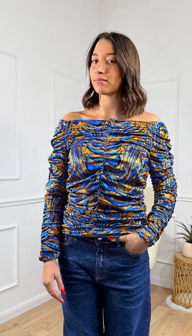 Maglia a Spalle Scoperte con Fantasia Astratta Jijil