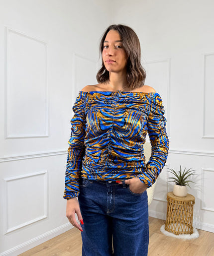 Maglia a Spalle Scoperte con Fantasia Astratta Jijil