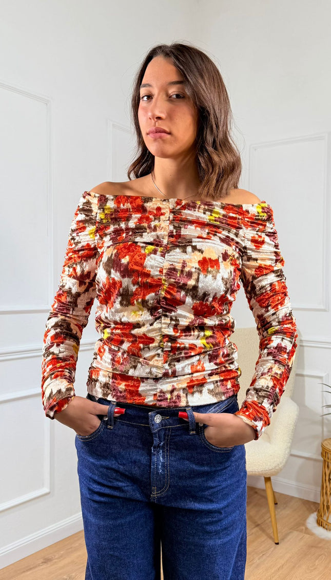 Maglia a Spalle Scoperte con Fantasia Astratta Jijil