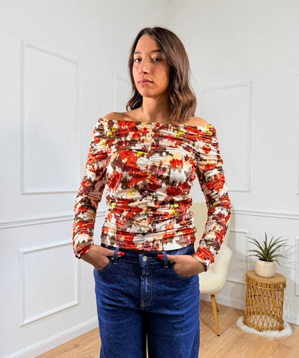 Maglia a Spalle Scoperte con Fantasia Astratta Jijil