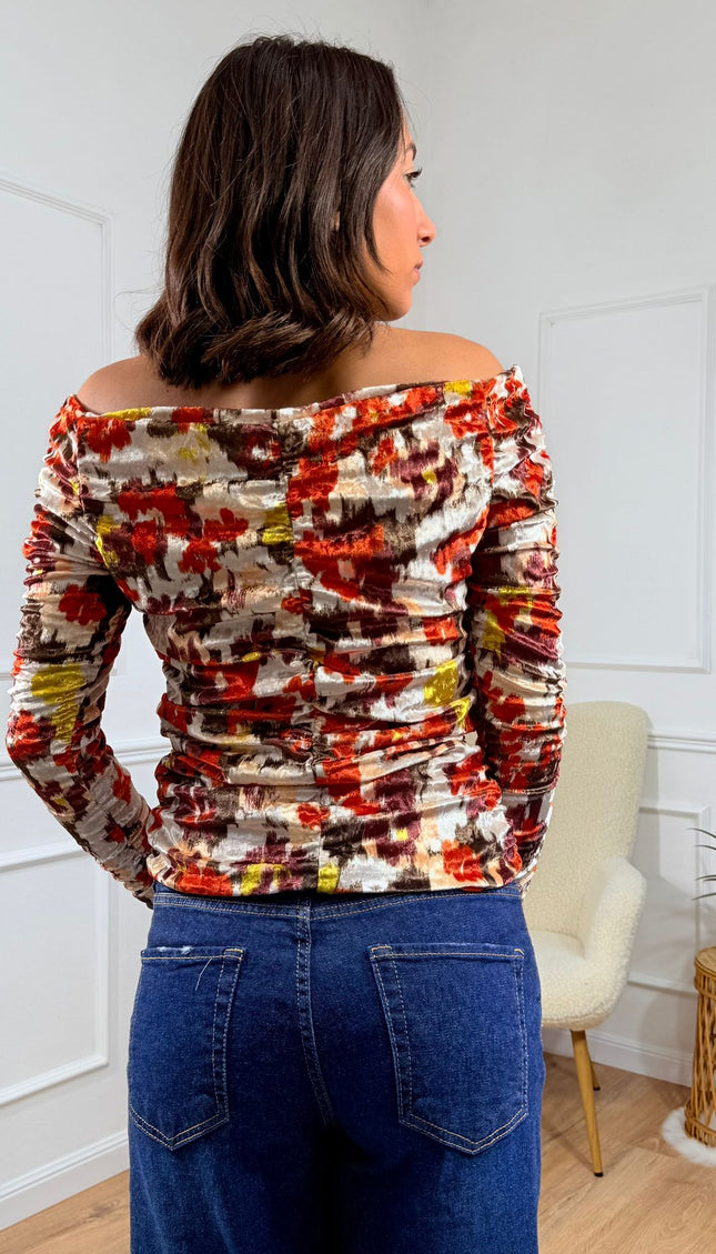 Maglia a Spalle Scoperte con Fantasia Astratta Jijil