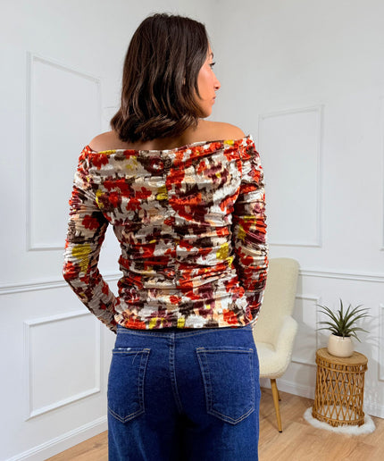 Maglia a Spalle Scoperte con Fantasia Astratta Jijil