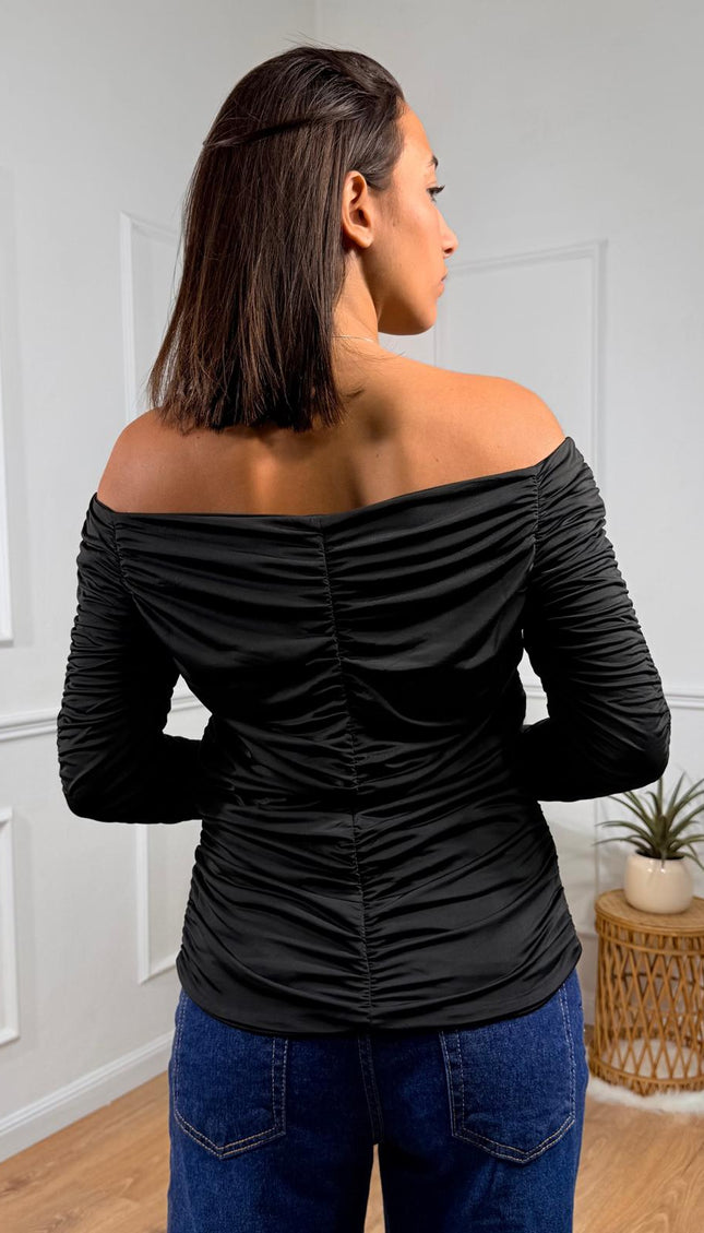 Top nero arricciato con spalle scoperte Jijil Nero
