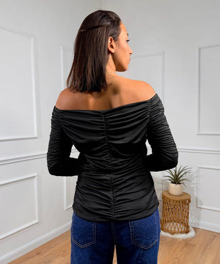 Top nero arricciato con spalle scoperte Jijil Nero