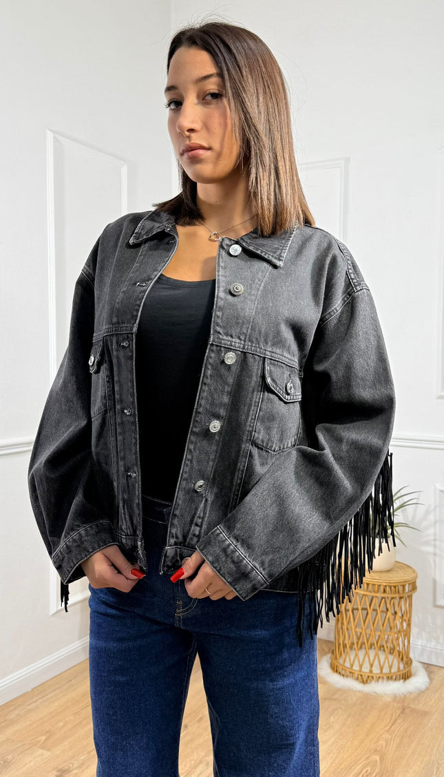 Giacca con Dettagli a Frange Vicolo Nero