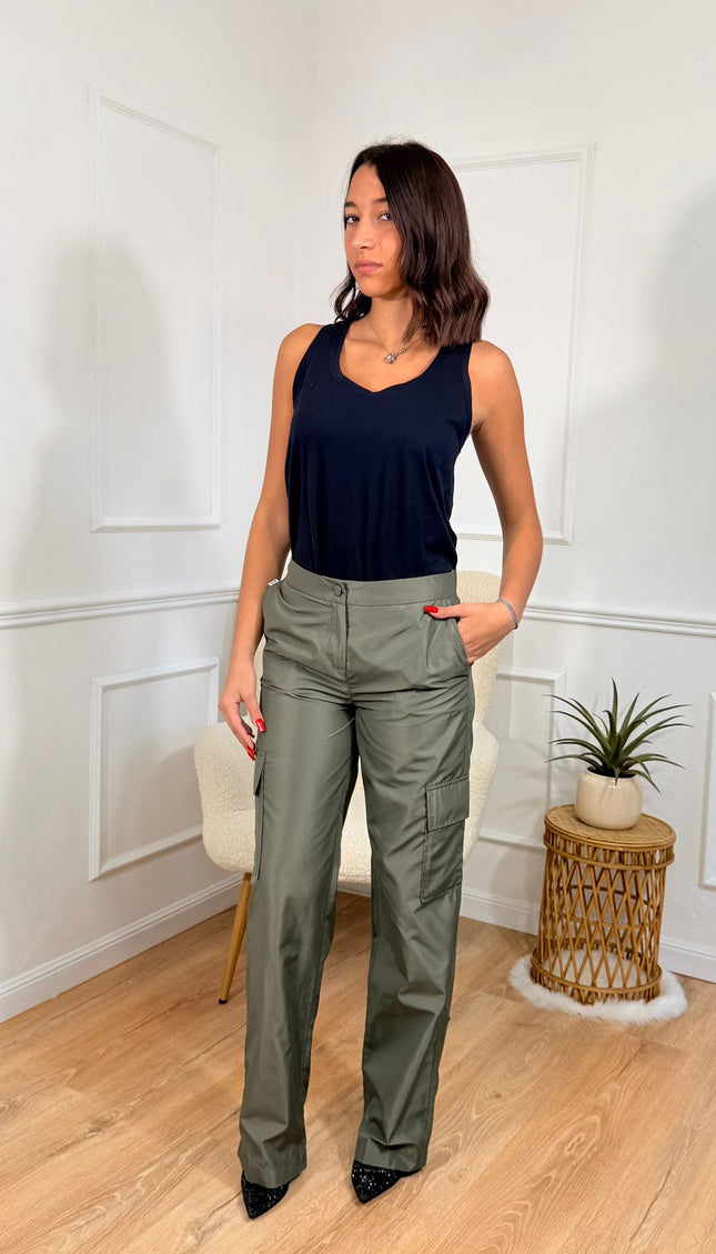 Pantalone a Vita Alta con Taglio Dritto Jijil Verde militare