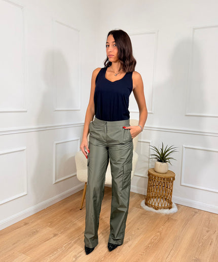 Pantalone a Vita Alta con Taglio Dritto Jijil Verde militare