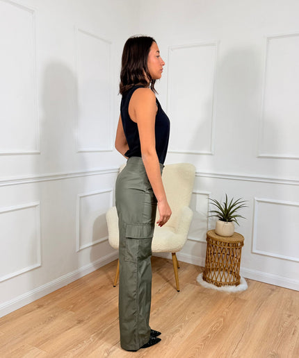 Pantalone a Vita Alta con Taglio Dritto Jijil Verde militare