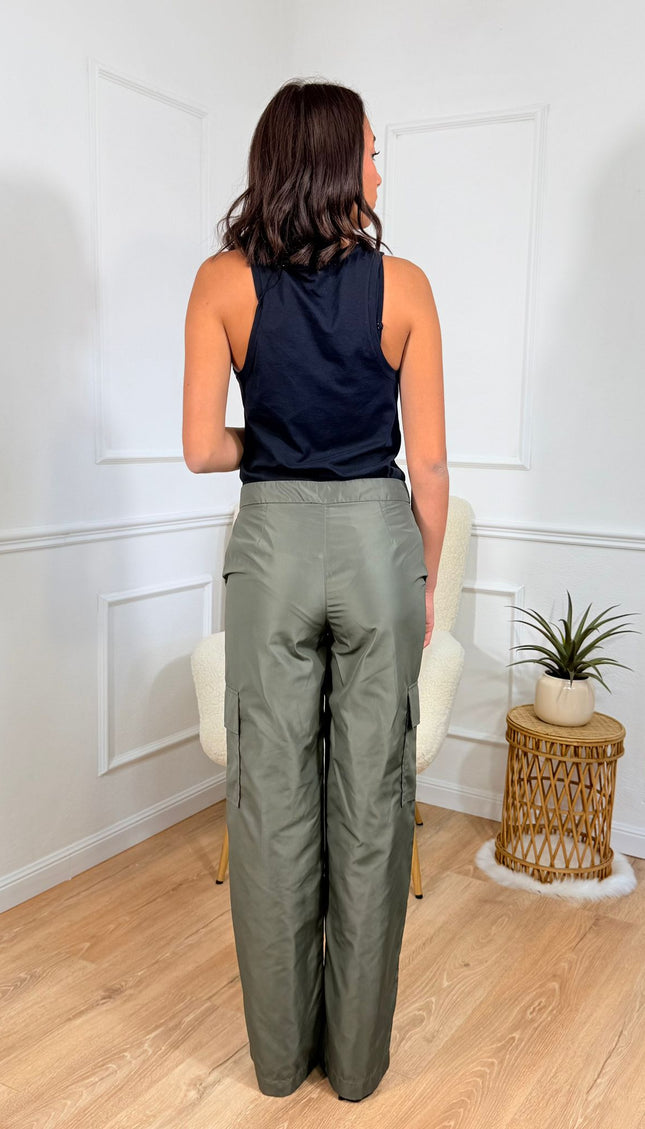 Pantalone a Vita Alta con Taglio Dritto Jijil Verde militare