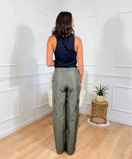 Pantalone a Vita Alta con Taglio Dritto Jijil Verde militare