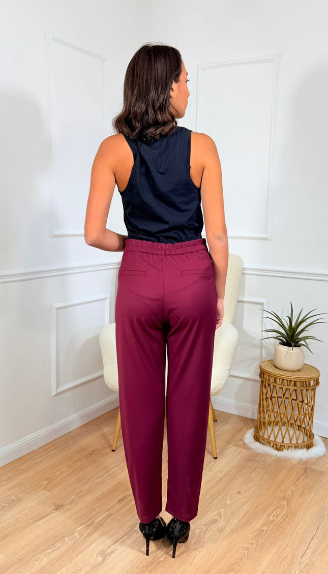 Pantalone a Vita Alta con Linea Sagomata Jijil bordeaux