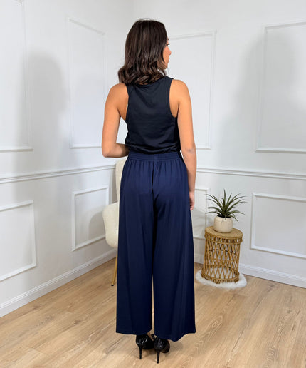 Pantalone a Vita Alta con Gamba Ampia Jijil Blu