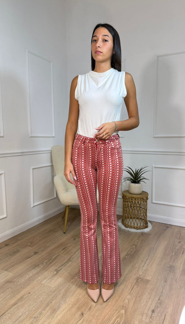Pantalone Liu Jo motivo geometrico rosso e bianco