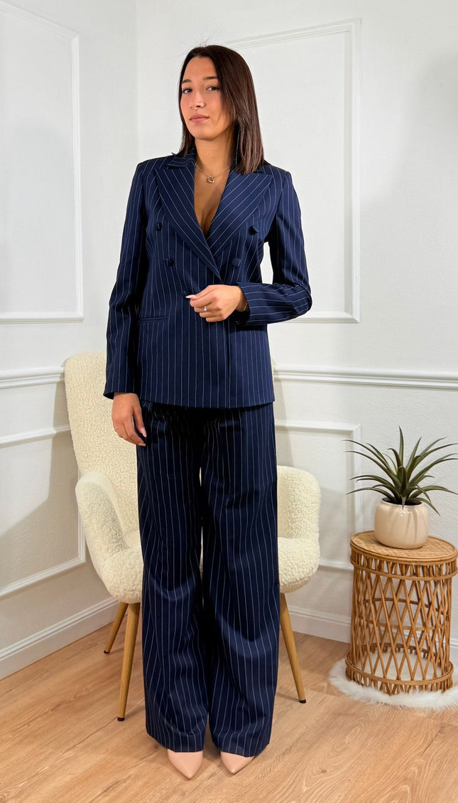 Tailleur doppiopetto Tona Risci Blu gessato