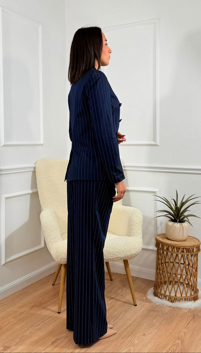 Tailleur doppiopetto Tona Risci Blu gessato