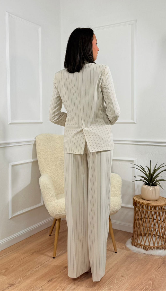 Tailleur doppiopetto Tona Risci Gessato crema