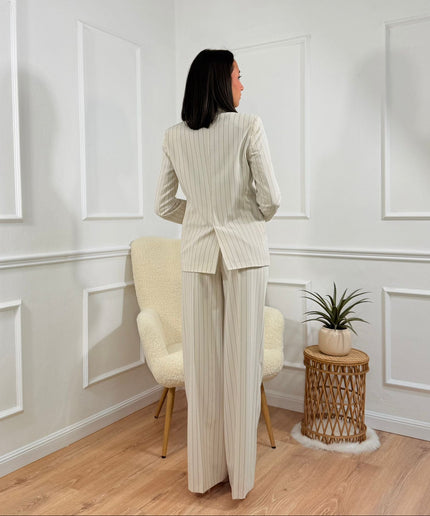 Tailleur doppiopetto Tona Risci Gessato crema