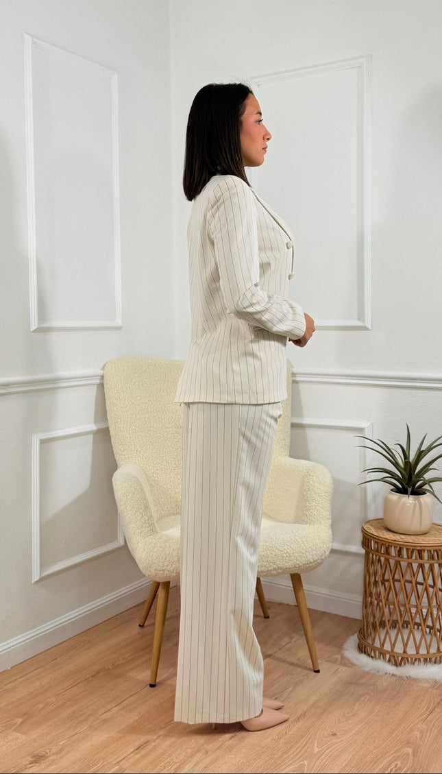 Tailleur doppiopetto Tona Risci Gessato crema