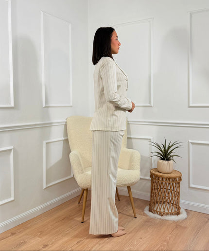 Tailleur doppiopetto Tona Risci Gessato crema