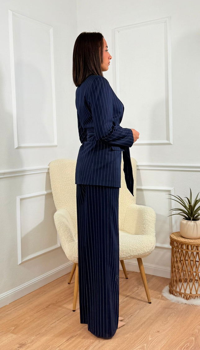 Tailleur con cintura Tona Risci Gessato Blu