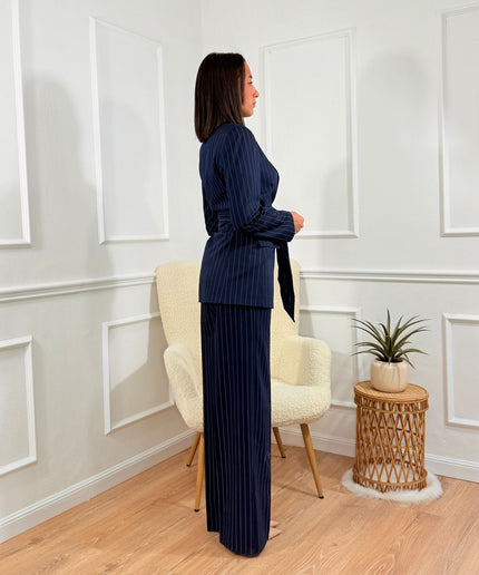 Tailleur con cintura Tona Risci Gessato Blu