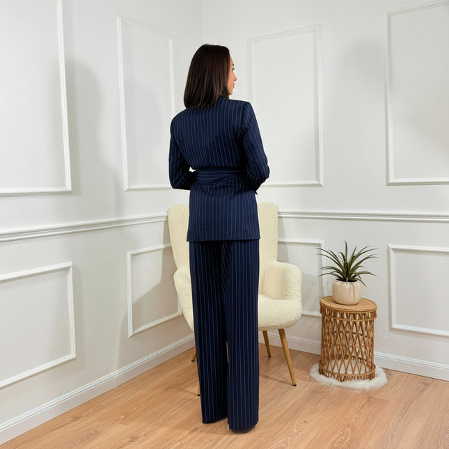 Tailleur con cintura Tona Risci Gessato Blu