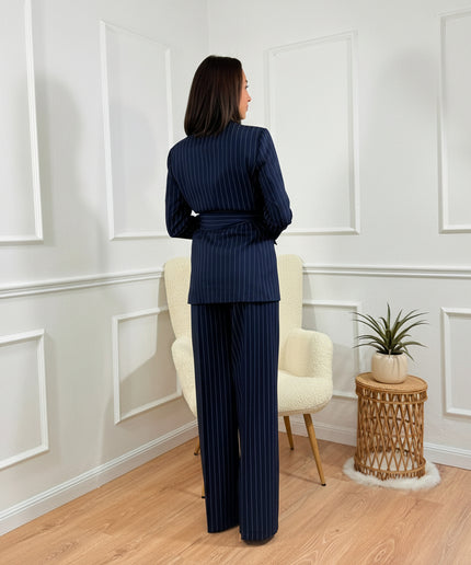 Tailleur con cintura Tona Risci Gessato Blu