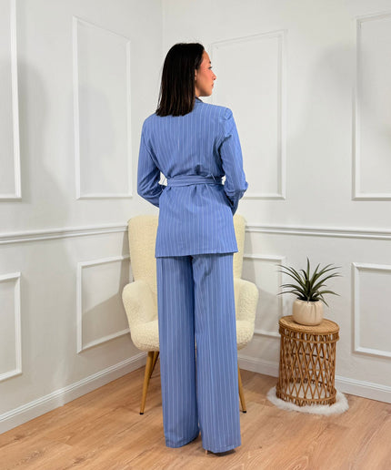 Tailleur con cintura Tona Risci Gessato Celeste