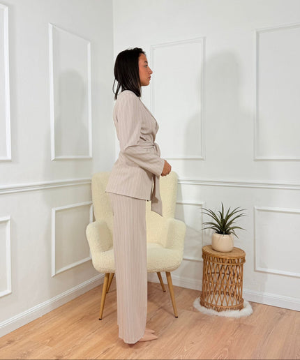 Tailleur con cintura Tona Risci Gessato Fango